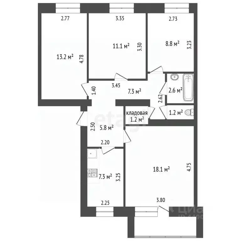 4-к кв. Смоленская область, Смоленск ул. Строгань, 9 (77.9 м) - Фото 2