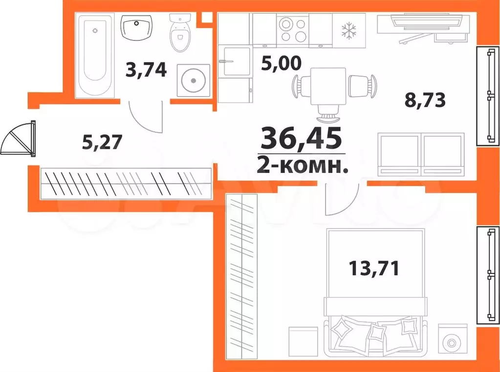 2-к. квартира, 36,5 м, 18/24 эт. - Фото 0