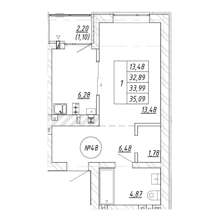 1-к кв. Калининградская область, Зеленоградск  (35.09 м) - Фото 1