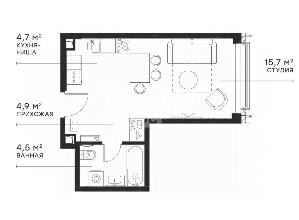 Студия Москва 2-я Хуторская ул., 34 (30.3 м) - Фото 2