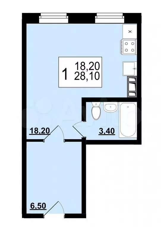 Квартира-студия, 28,1 м, 4/10 эт. - Фото 0