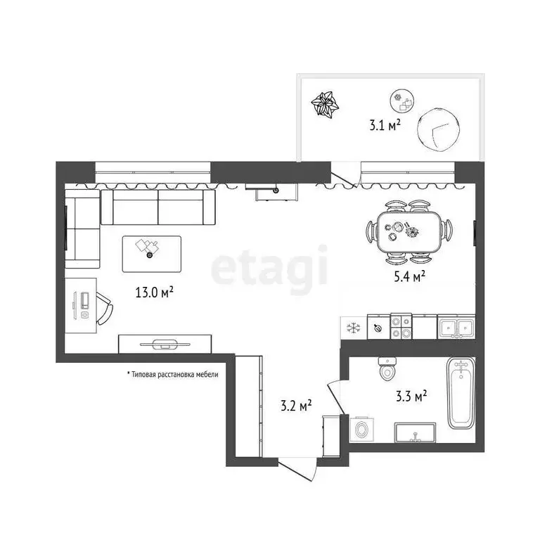 Квартира-студия: Тюмень, улица Газовиков, 40 (24.9 м) - Фото 0
