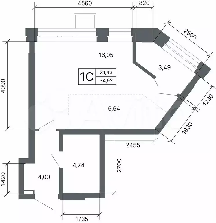 Квартира-студия, 34,5 м, 19/27 эт. - Фото 1
