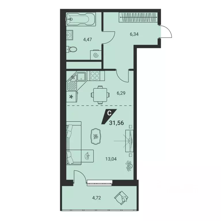 1-к кв. Свердловская область, Екатеринбург ул. Громова, 26/3 (31.39 м) - Фото 2