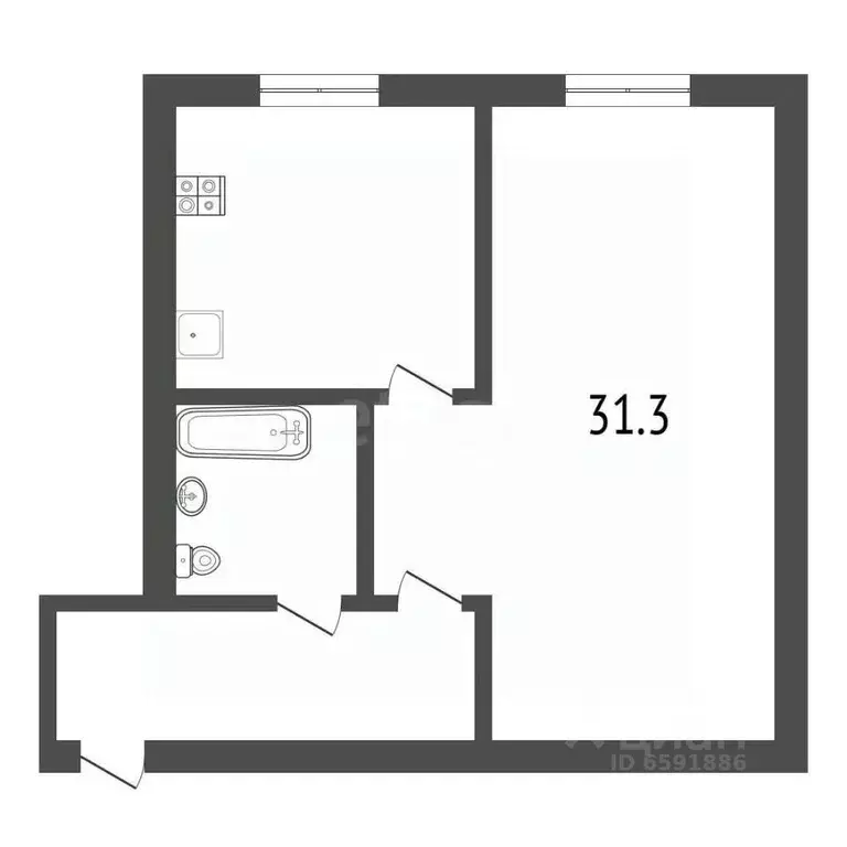 1-к кв. Тульская область, Тула ул. Циолковского, 2А (31.1 м) - Фото 2