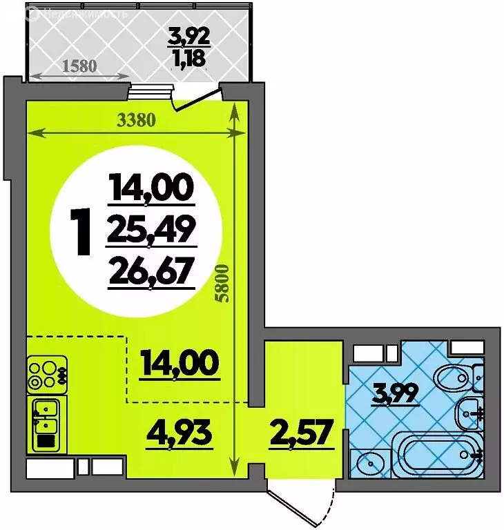 Квартира-студия: Майкоп, улица Владимира Жоги, 4 (26.67 м) - Фото 0