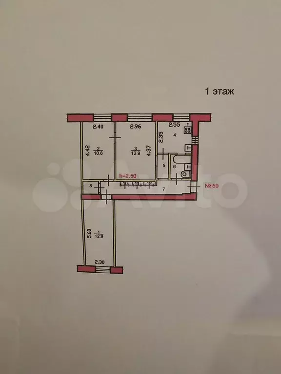 3-к. квартира, 55,7 м, 1/5 эт. - Фото 0