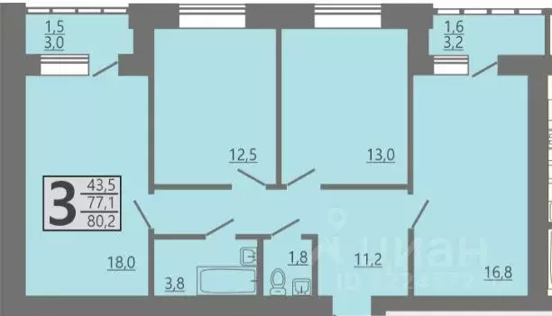 3-к кв. Воронежская область, Семилуки ул. Ленина, 2 (80.2 м) - Фото 0