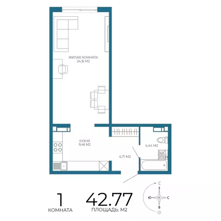 1-к кв. Пензенская область, Пенза Чаадаев жилой комплекс (42.77 м) - Фото 1