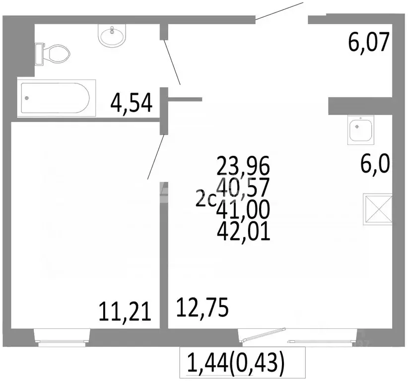 2-к кв. челябинская область, челябинск нефтебазовая ул, 1 (41.0 м) - Фото 1