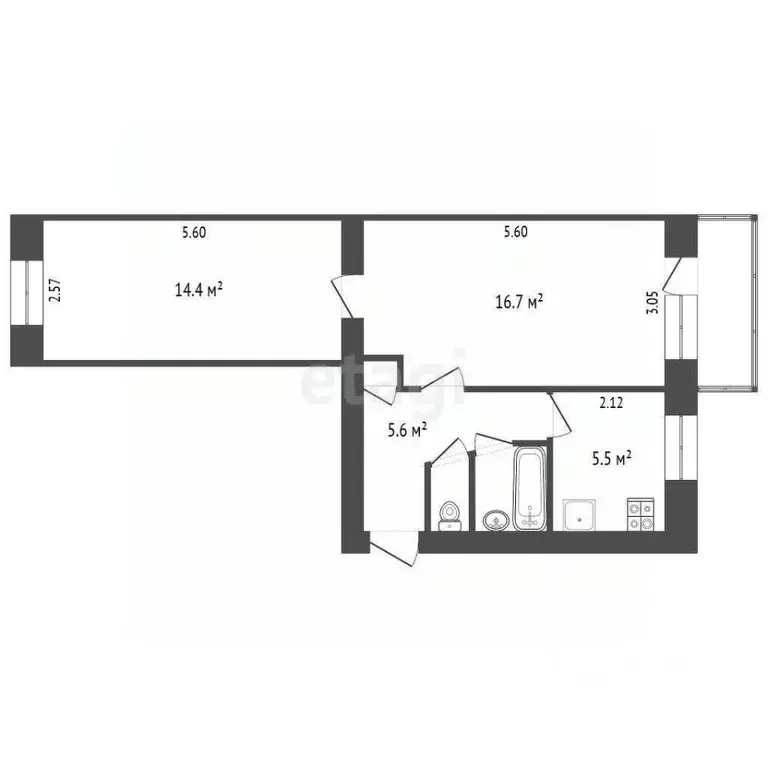 2-к кв. Татарстан, Альметьевск ул. Чернышевского, 42 (44.1 м) - Фото 2