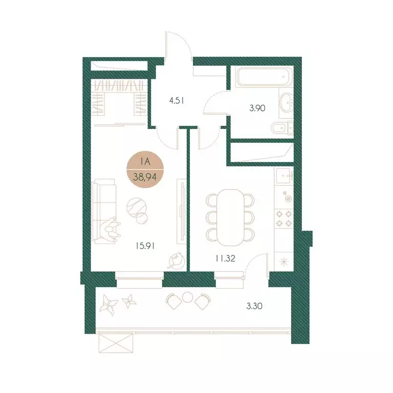 1-комнатная квартира: Казань, улица Родины, 20/1 (38.94 м) - Фото 1