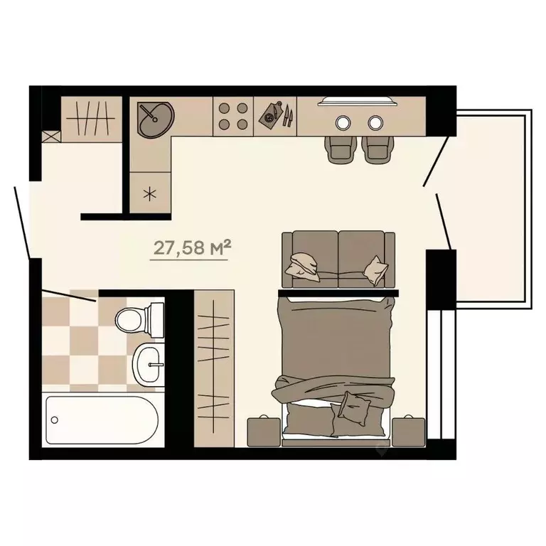 1-к кв. Приморский край, Владивосток ул. Грязелечебница (27.58 м) - Фото 1