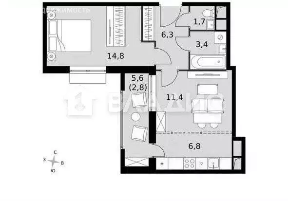 1-комнатная квартира: посёлок Развилка, Римский проезд, 15 (50 м) - Фото 1