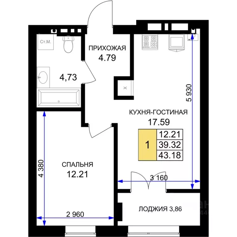 1-к кв. Калининградская область, Гурьевск Включи жилой комплекс (43.18 ... - Фото 0