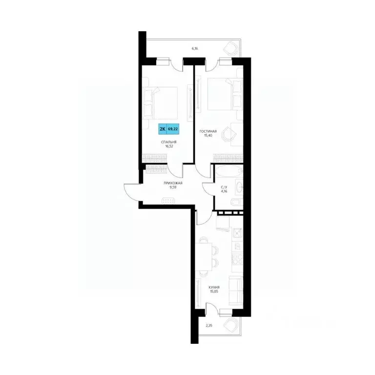 2-к кв. Дагестан, Дербент  (69.22 м) - Фото 0