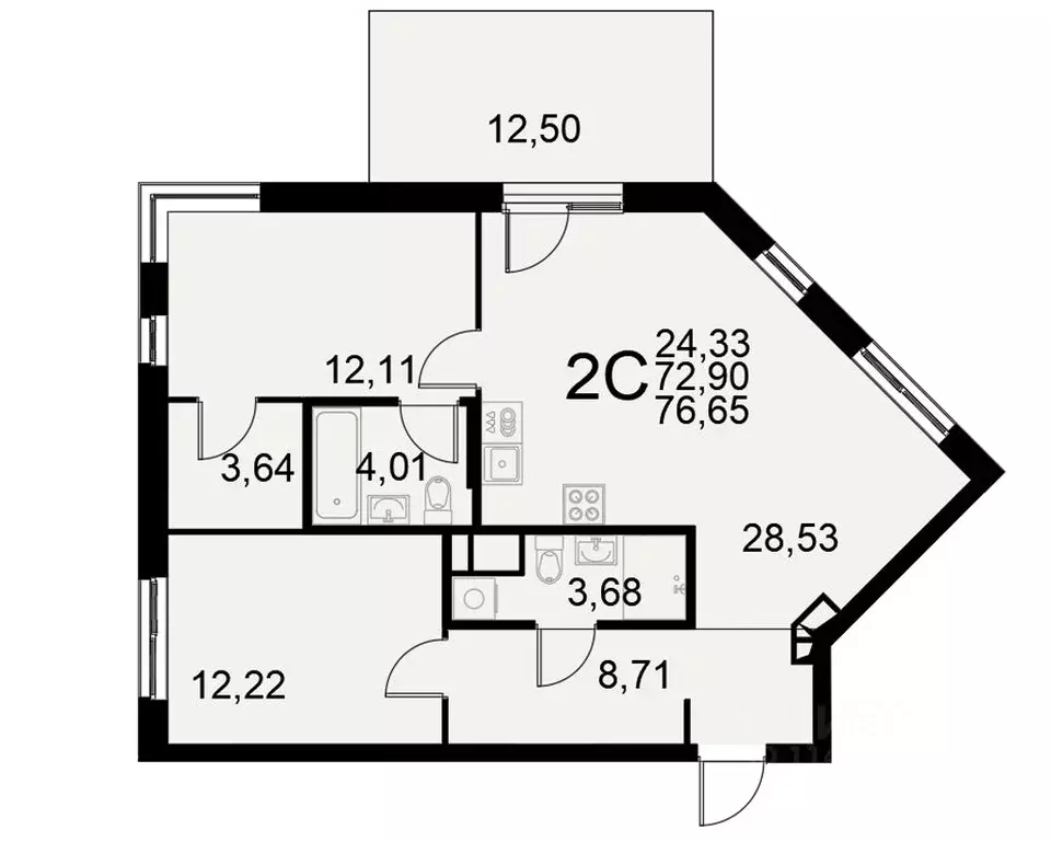 2-к кв. Тульская область, Тула Хлебная пл. (72.9 м) - Фото 0