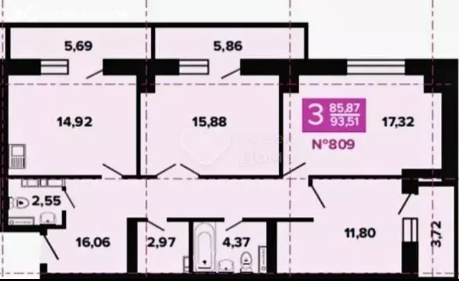 3-комнатная квартира: Волгоград, улица Полоненко, 4А (93 м) - Фото 0