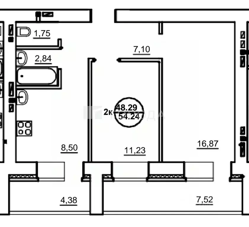 2-к кв. Новосибирская область, Новосибирск ул. Титова, 253/6 (48.4 м) - Фото 1