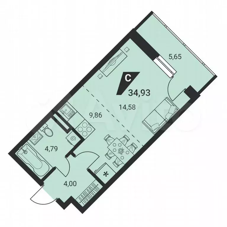 Квартира-студия, 34,9 м, 12/25 эт. - Фото 0