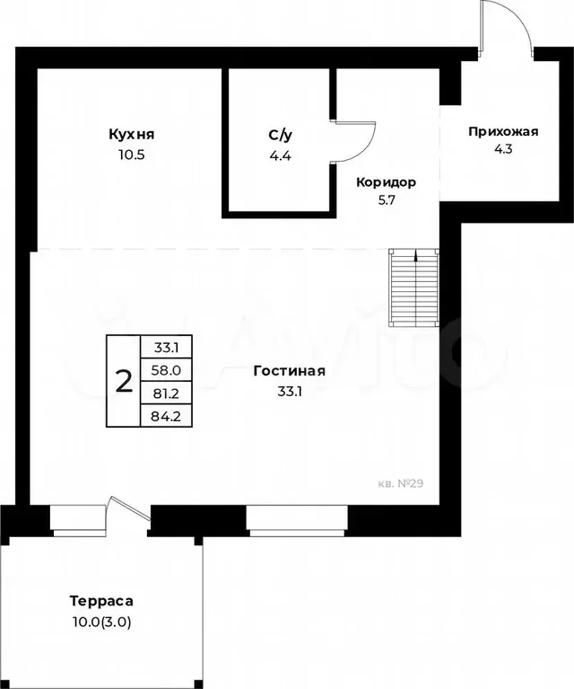 2-к. квартира, 84 м, 3/4 эт. - Фото 0