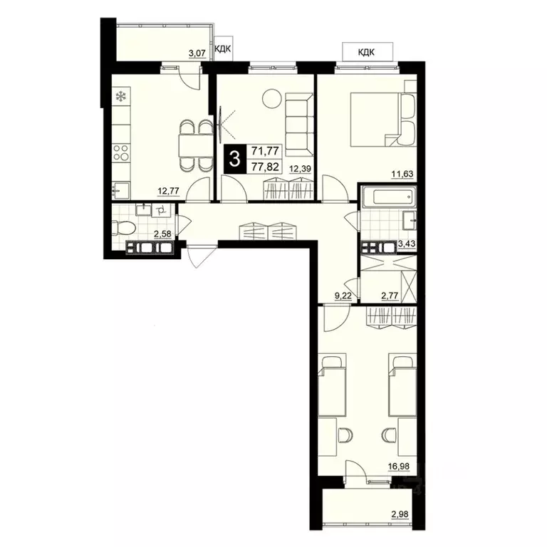 3-к кв. Самарская область, Самара АмГрад жилой комплекс (74.8 м) - Фото 1