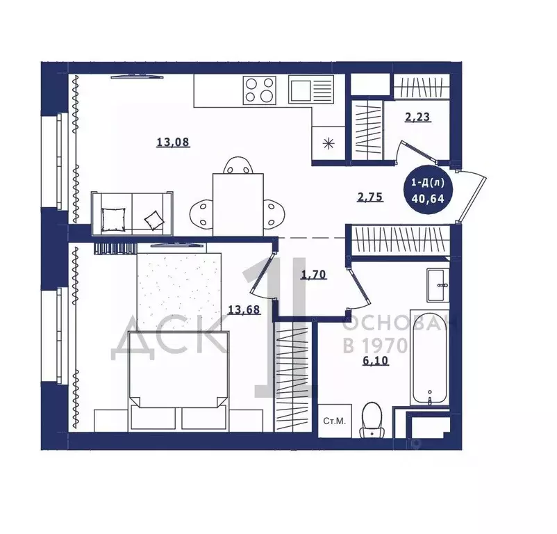 1-к кв. Ханты-Мансийский АО, Сургут Высоковольтная ул., 6/2 (40.64 м) - Фото 1