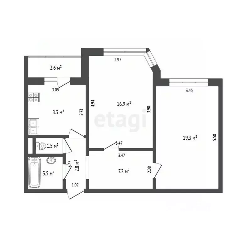 2-к кв. Тюменская область, Тюмень ул. Пермякова, 65 (59.5 м) - Фото 2