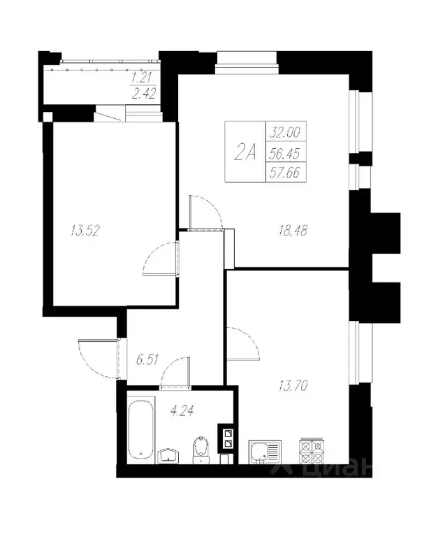 2-к кв. Татарстан, Казань Статный жилой комплекс, 2 (57.66 м) - Фото 1