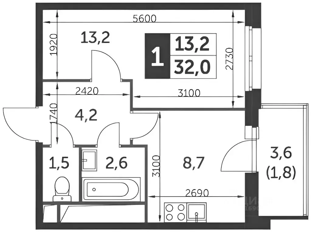 1-к кв. Москва ул. Красная Сосна, 3А (32.0 м) - Фото 2