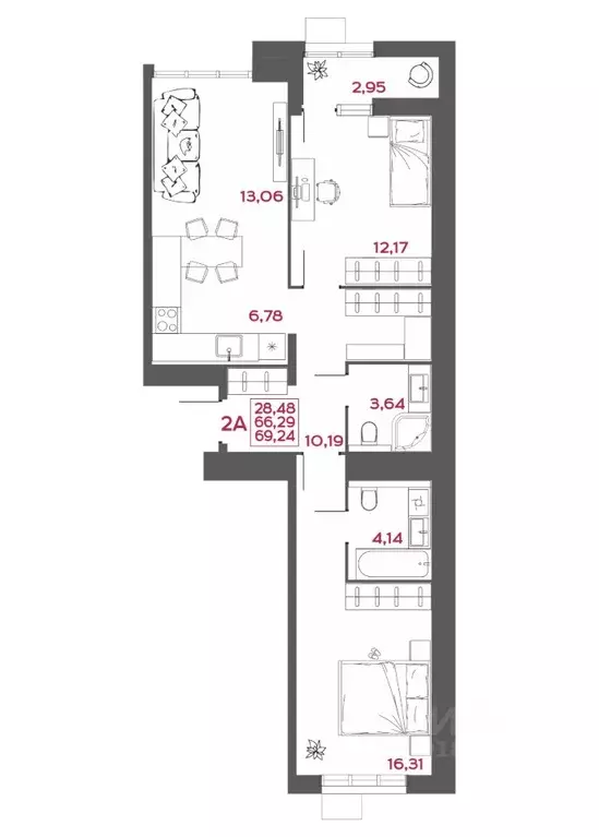 2-к кв. Пензенская область, Пенза Форт жилой комплекс (69.24 м) - Фото 1