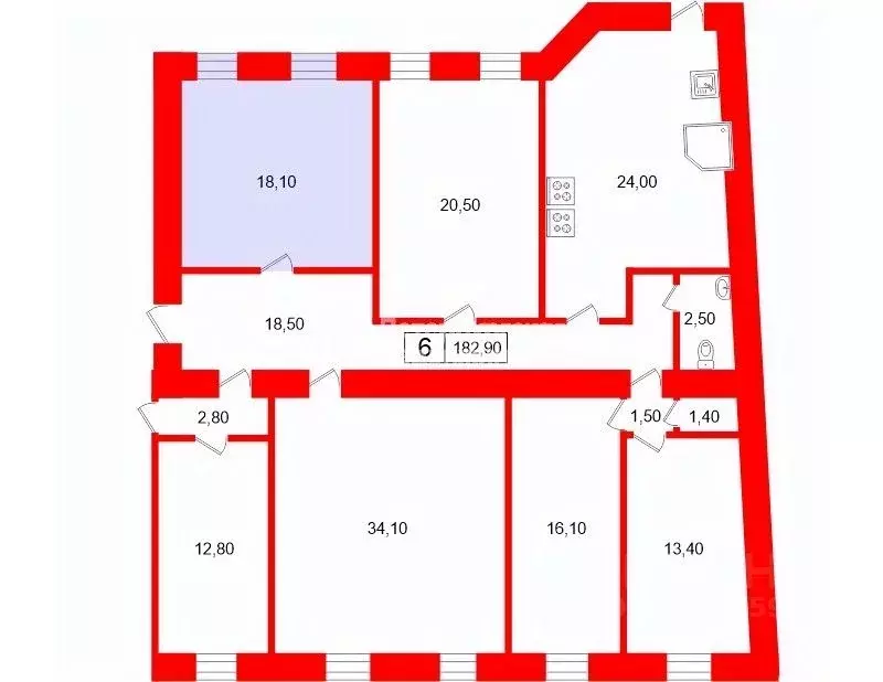 Комната Санкт-Петербург 3-я Советская ул., 9 (18.1 м) - Фото 2