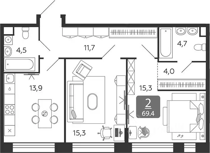 2-к кв. Москва ул. Петра Кончаловского, 7к1 (69.4 м) - Фото 1