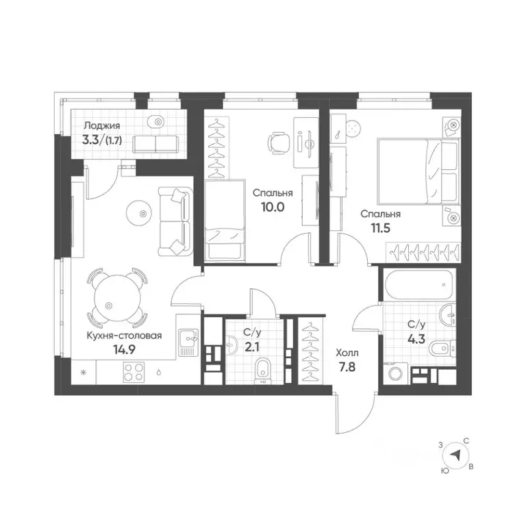 2-к кв. Свердловская область, Екатеринбург Солнечный жилрайон,  (52.3 ... - Фото 1