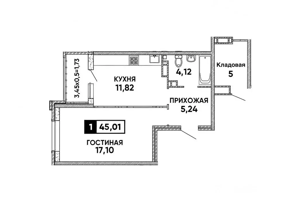 1-к кв. Краснодарский край, Краснодар ул. Конгрессная, 33к1 (45.0 м) - Фото 0