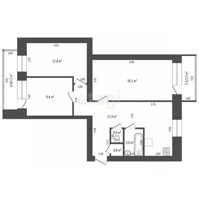 3-к кв. Ханты-Мансийский АО, Ханты-Мансийск ул. Гагарина, 51 (68.2 м) - Фото 1