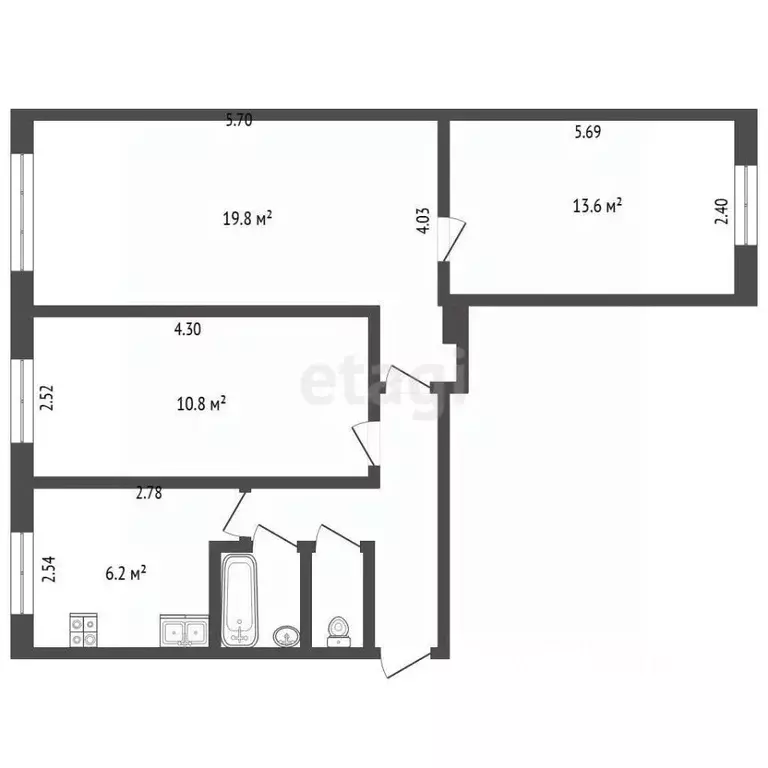 3-к кв. Калужская область, Калуга ул. Гурьянова, 47 (59.6 м) - Фото 1
