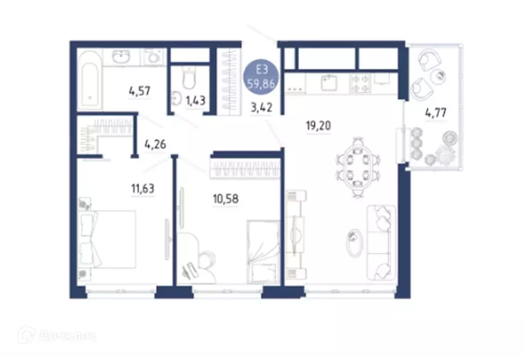 Продаётся 2-к квартира, 59.86 м - Фото 1
