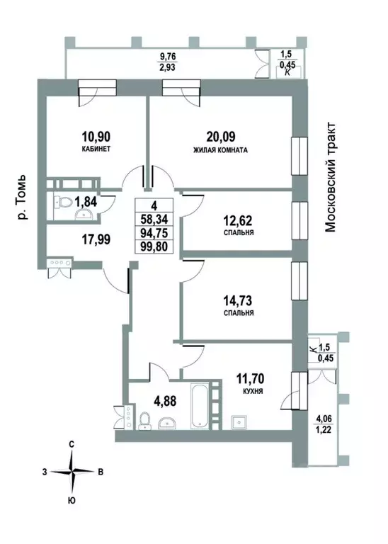 4-к кв. Томская область, Томск тракт Московский, 109Бк3 (99.8 м) - Фото 0