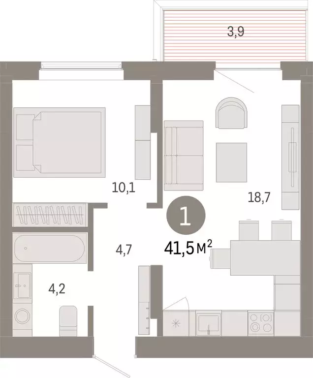 1-комнатная квартира: Омск, Кировский округ (41.54 м) - Фото 1