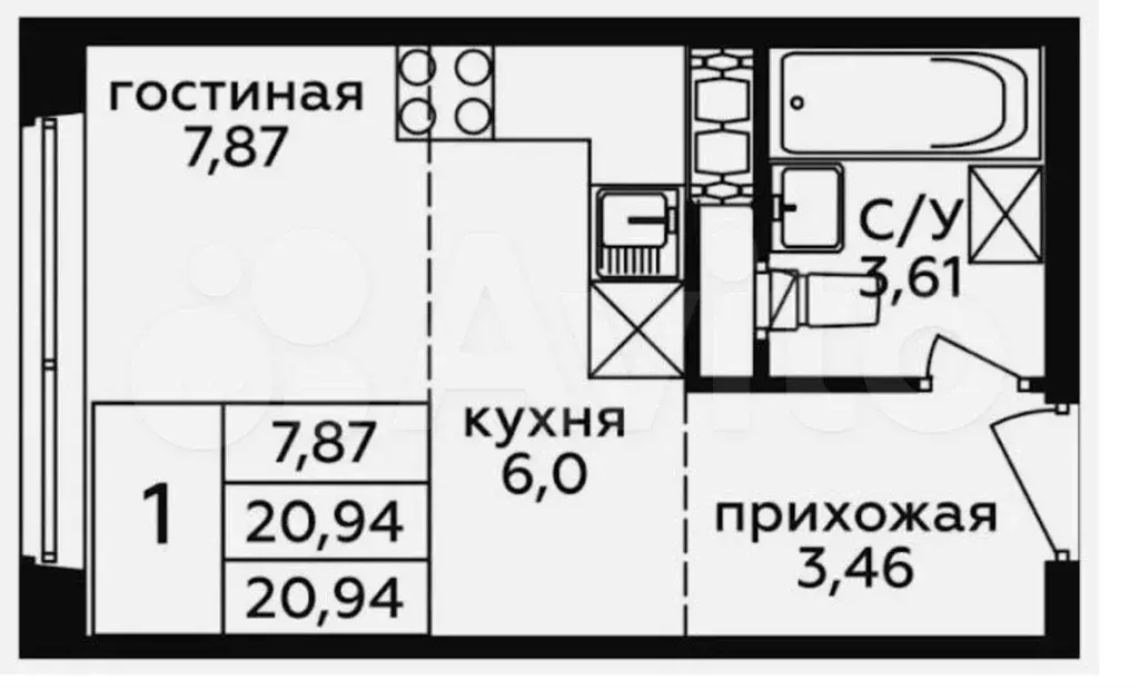 Квартира-студия, 23 м, 4/22 эт. - Фото 0