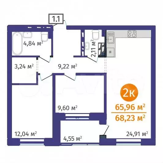2-к. квартира, 70,5 м, 19/24 эт. - Фото 1