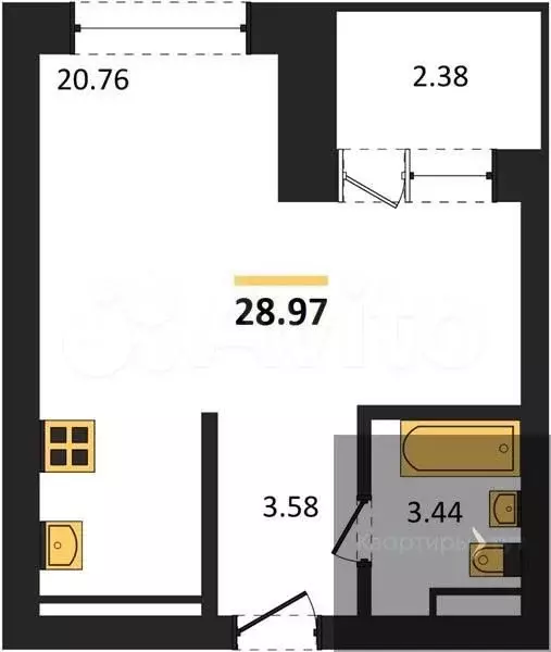 Квартира-студия, 29 м, 15/28 эт. - Фото 0