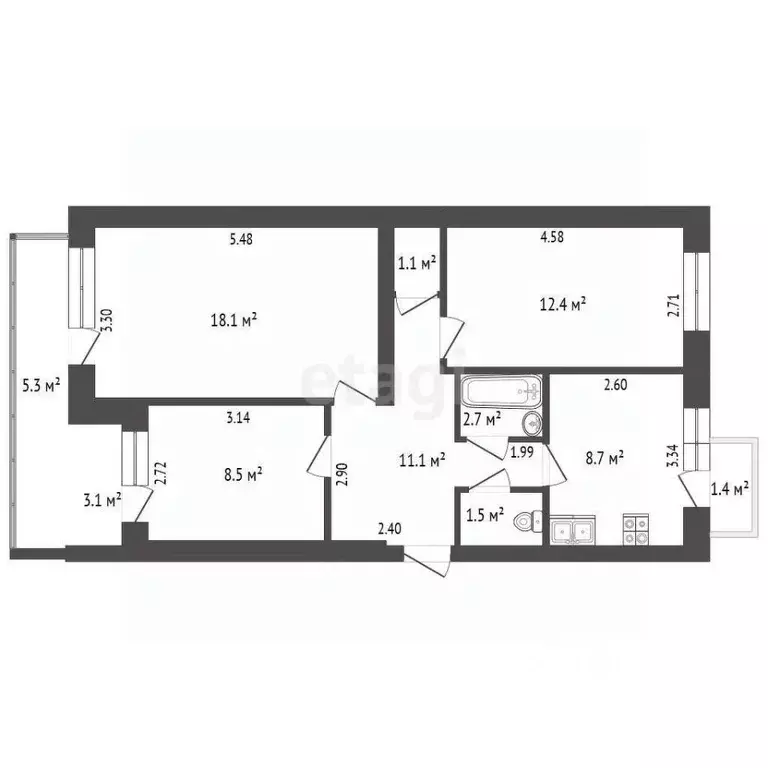 3-к кв. Крым, Черноморское пгт ул. Южная, 38А (64.1 м) - Фото 0