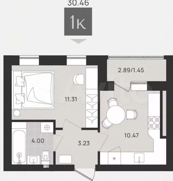 1-к. квартира, 30,5 м, 5/9 эт. - Фото 1