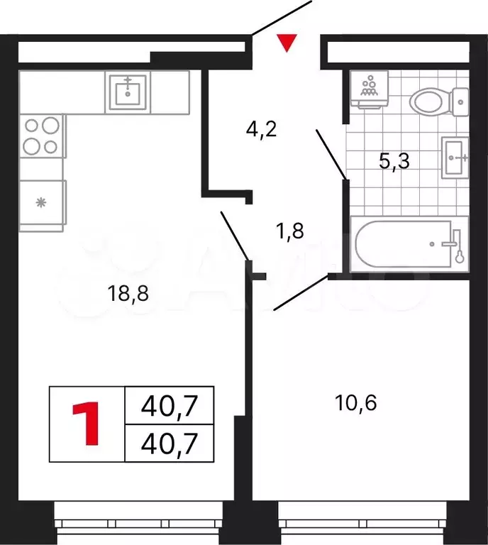 1-к. квартира, 40,7 м, 27/29 эт. - Фото 1
