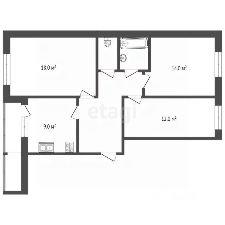 Квартира, 3 комнаты, 66.9 м - Фото 2