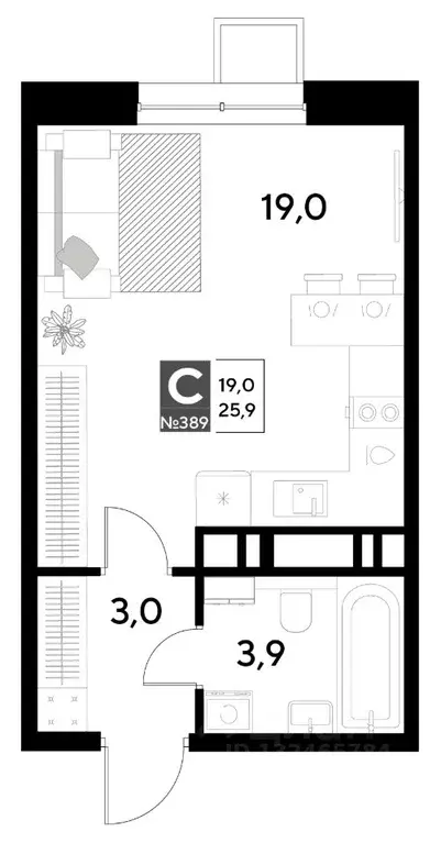 Студия Омская область, Омск Снегири жилрайон,  (25.9 м) - Фото 0