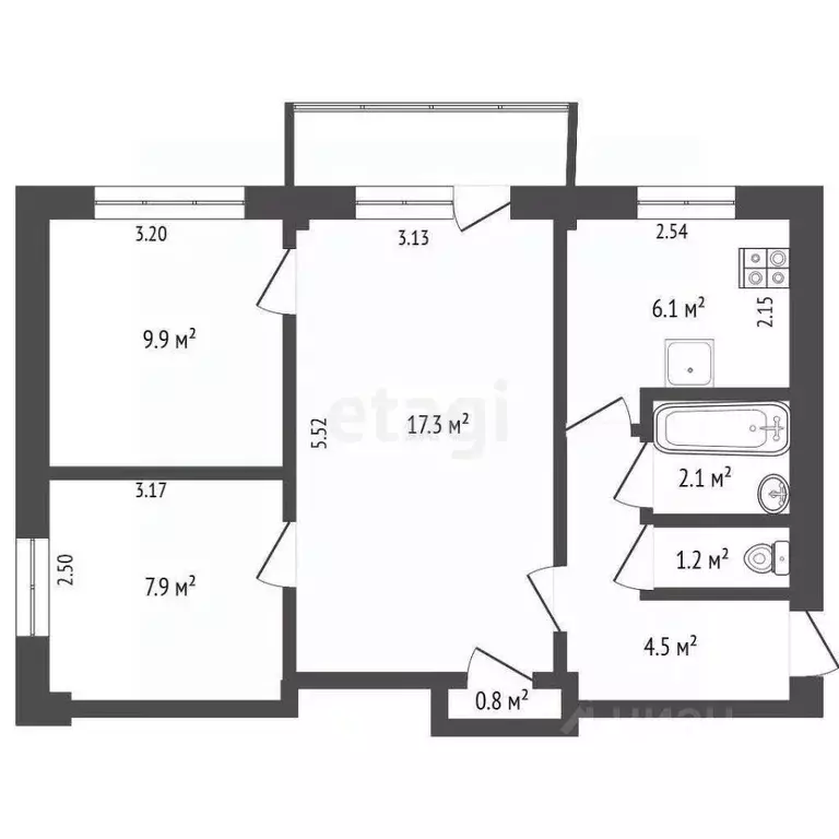 3-к кв. Карелия, Петрозаводск Судостроительная ул., 14 (49.8 м) - Фото 1