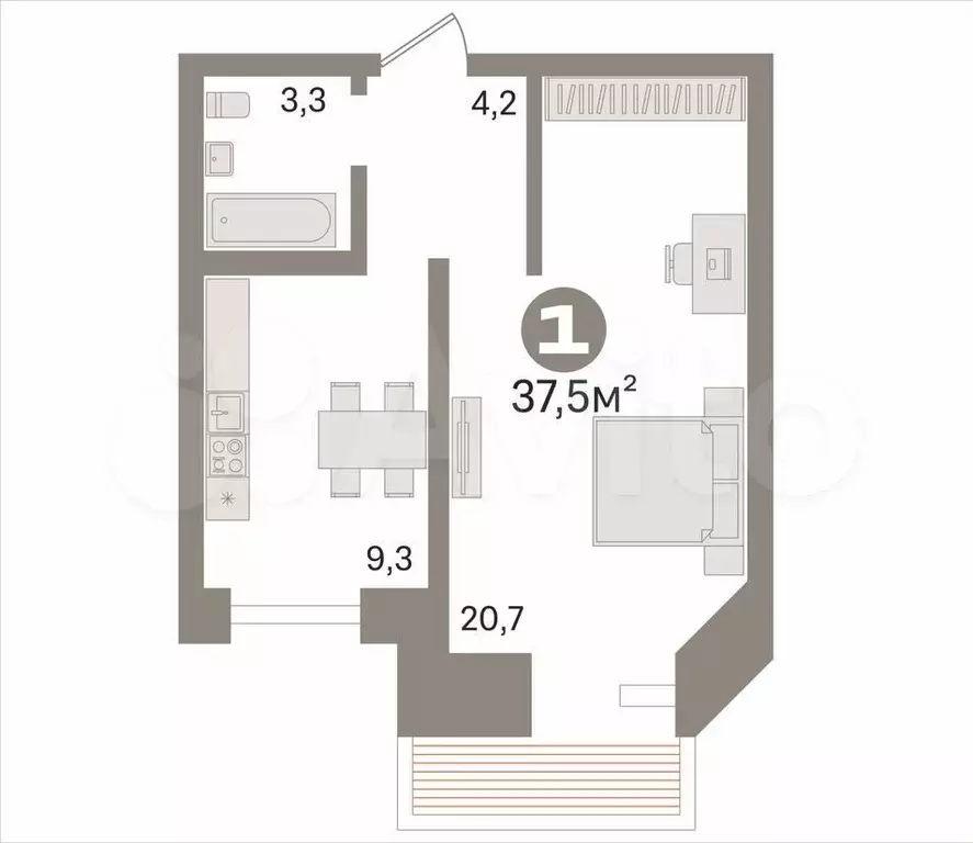 1-к. квартира, 37,5 м, 9/16 эт. - Фото 0